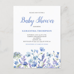 Delicate Blue Floral Baby Shower Invitation Postcard