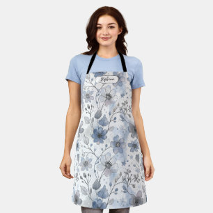 Delicate Blue Floral Cottagecore Personalized Apron