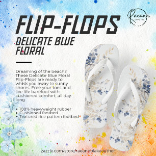 Delicate Blue Floral Flip Flops