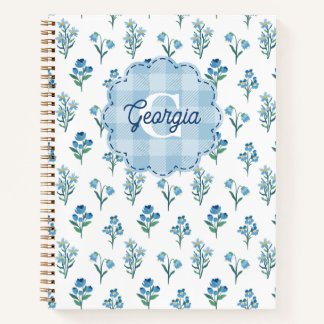 Delicate Blue Floral Monogram Cottagecore Notebook