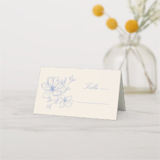 Delicate Blue Floral Monogrammed Crest Place Card
