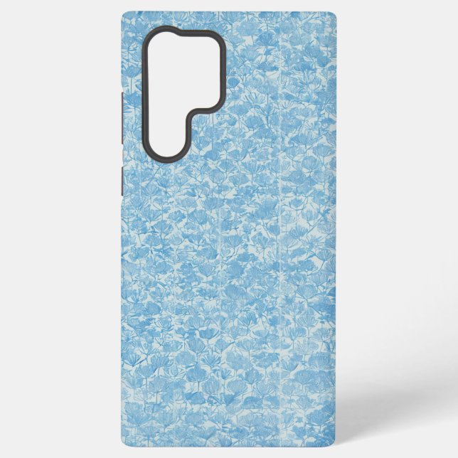 Delicate Blue Floral Pattern Japanese Modern Phone Samsung Galaxy S22 Ultra Case (Back)