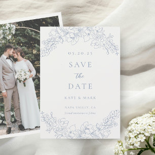 Delicate Blue Floral Photo Wedding Save The Date