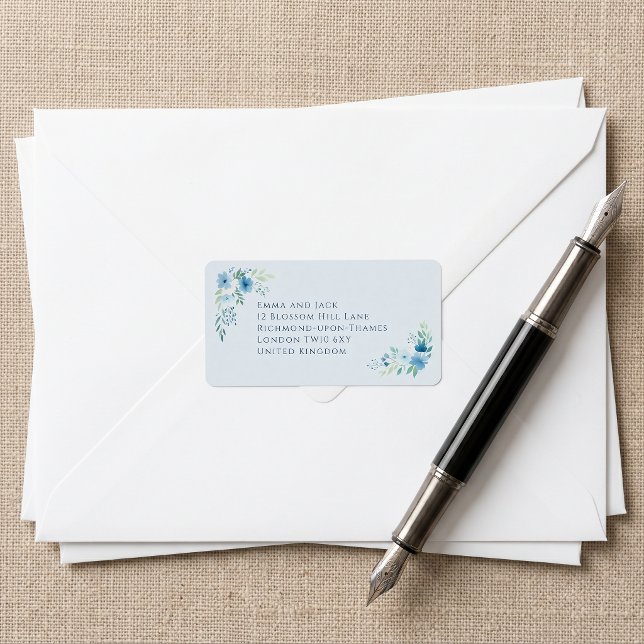 Delicate blue floral wedding address return label (Creator Uploaded)