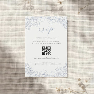 Delicate Blue Floral Wedding QR code RSVP Card