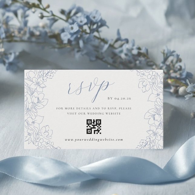 Delicate Blue Floral Wedding QR code RSVP Enclosure Card (Creator Uploaded)