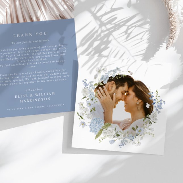Delicate Blue Floral Wreath Wedding Thank You Card (Creator Uploaded)