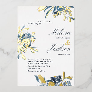 Delicate Blue Flower and Gold Bloom Wedding Design