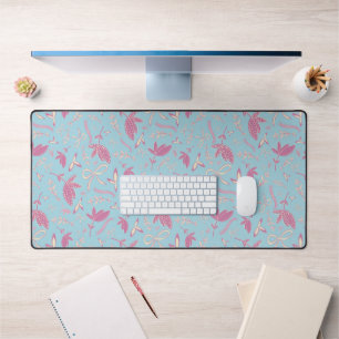 Delicate Blue Flowers and Bows Desk Mat