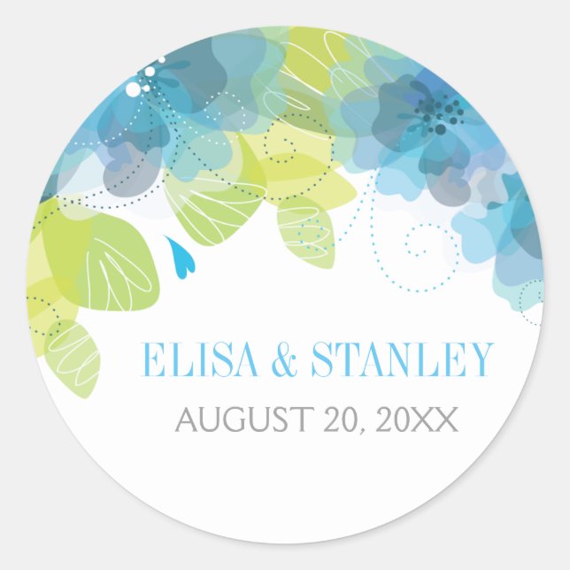 Delicate blue flowers floral spring wedding classic round sticker (Front)