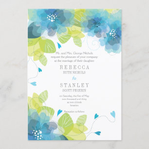 Delicate blue flowers floral spring wedding invitation