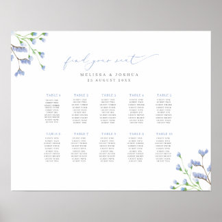 Delicate Blue Flowers Script Wedding Seating Chart