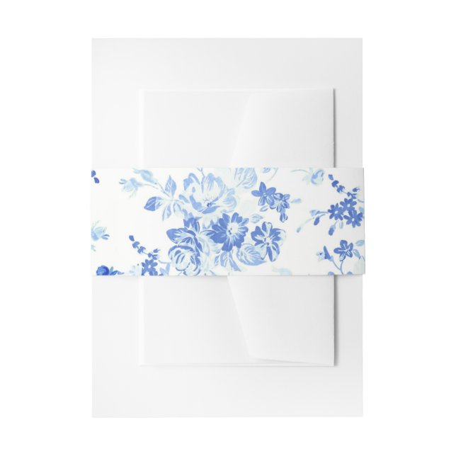 Delicate Blue Flowers Wedding Invitation Belly Band (Front Example)