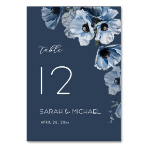 Delicate Blue Flowers Wedding Table Number