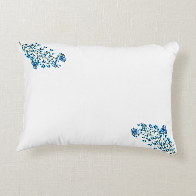 Delicate blue flowers with butterfly decorative cushion (Back)