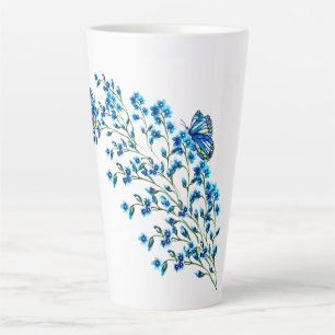 Delicate blue flowers with butterfly latte mug