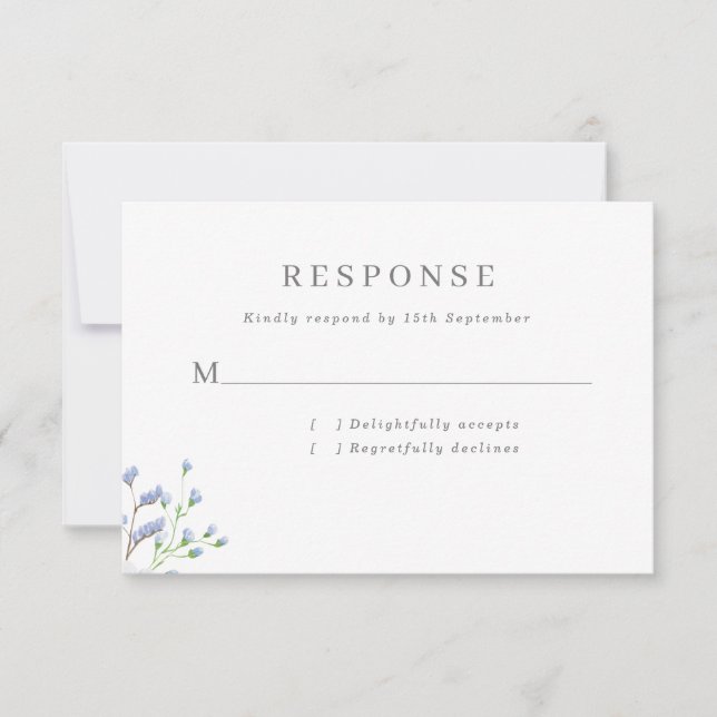 Delicate Blue French Regency Flowers Wedding RSVP Card (Front)