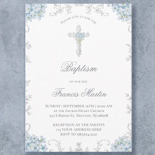 delicate blue Hydrangea frame Baptism boy Invitation
