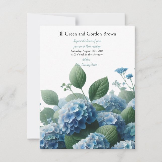 Delicate Blue Hydrangea Wedding Invitation (Front)