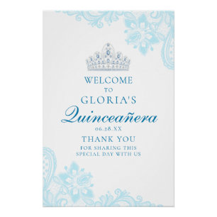 Delicate Blue Lace Quinceanera Welcome Sign