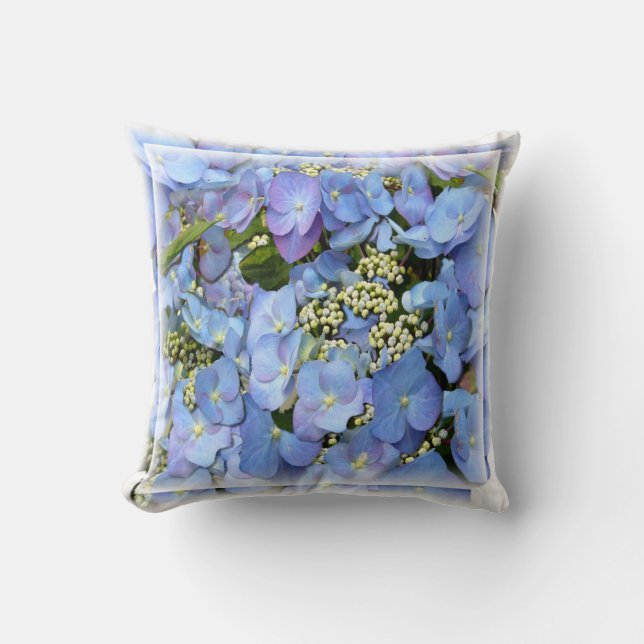 Delicate Blue Lacecap Hydrangea Cushion (Front)