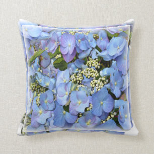 Delicate Blue Lacecap Hydrangea Cushion
