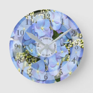 Delicate Blue Lacecap Hydrangea  Round Clock
