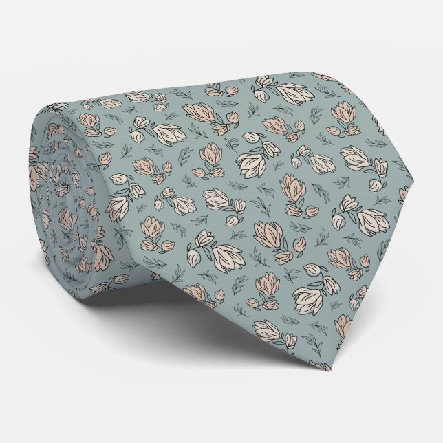 Delicate Blue Pink White Floral Men's  Tie (Rolled)
