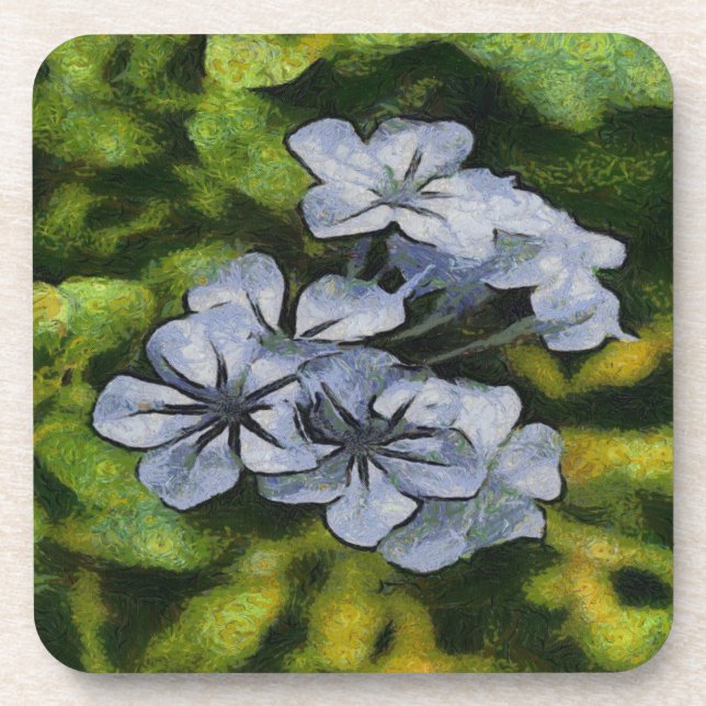 Delicate Blue Plumbago Blossom Painting Coaster (Front)