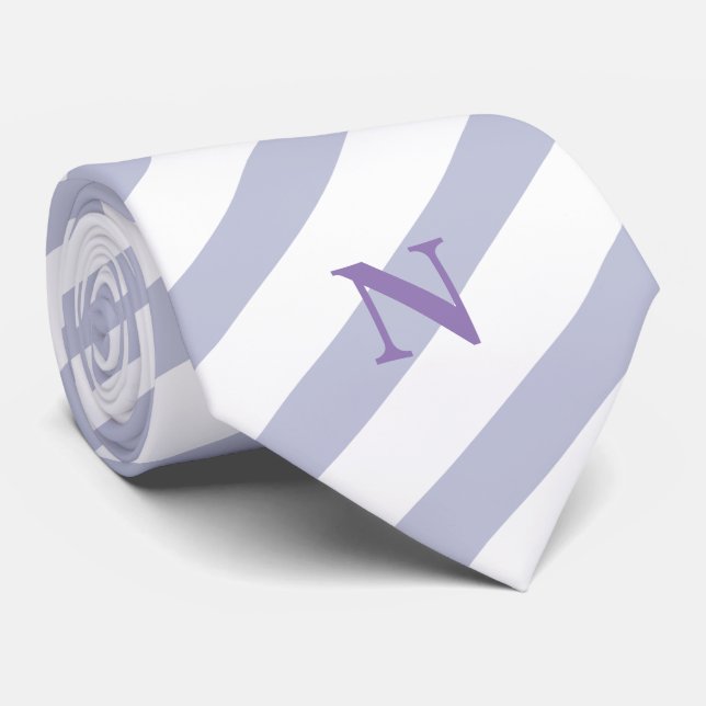 delicate blue stripes lavender monogram  tie (Rolled)