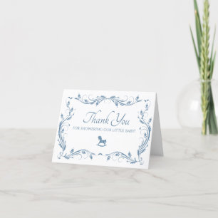 Delicate Blue Vintage Rocking Horse Baby Thank You Card