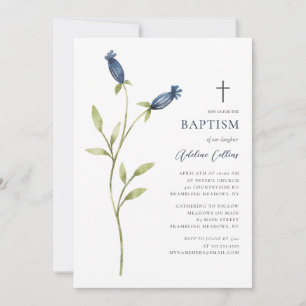 Delicate Blue Watercolor Baptism Invitation
