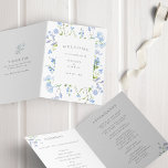 Delicate Blue Watercolor Floral Wedding Folded Programme<br><div class="desc">Elegant folded wedding programs with a delicate floral watercolor frame in blue and white.  Personalize with your ceremony details in grey and a thank you message on the back.</div>