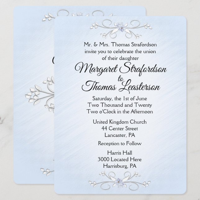 Delicate Blue Wedding Invitation (Front/Back)