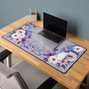 Delicate Blue, White, Pink & Purple Summer Blooms Desk Mat