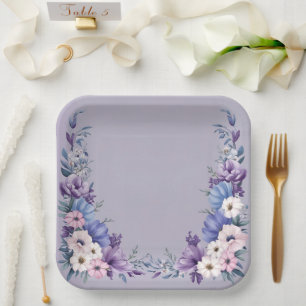 Delicate Blue, White, Pink & Purple Summer Blooms Paper Plate