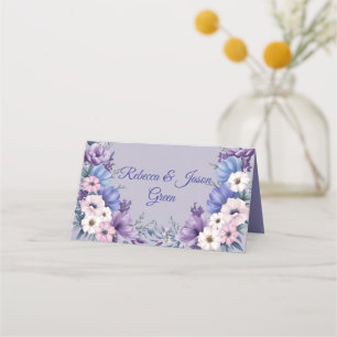 Delicate Blue, White, Pink & Purple Summer Blooms Place Card