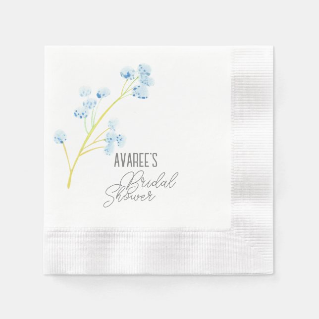 Delicate Blue Wildflower Bridal Shower  Napkin (Front)