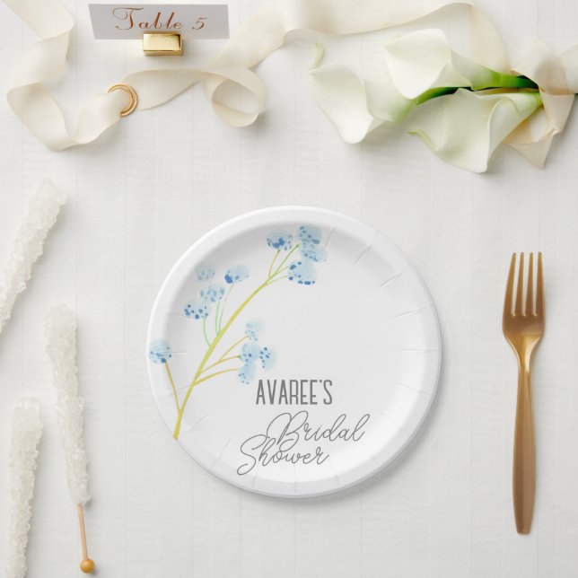 Delicate Blue Wildflower Bridal Shower             Paper Plate (Wedding)