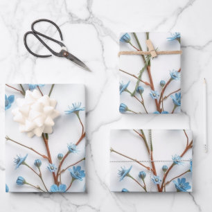 Delicate Blue Wildflowers Art Wrapping Paper Sheet