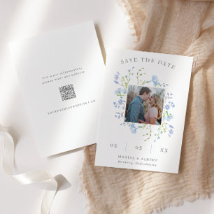 Delicate Blue Wildflowers Modern Photo QR Code Save The Date