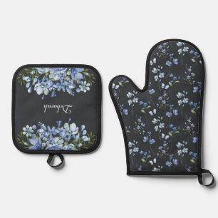 Delicate Blue Wildflowers  Oven Mitt & Pot Holder Set