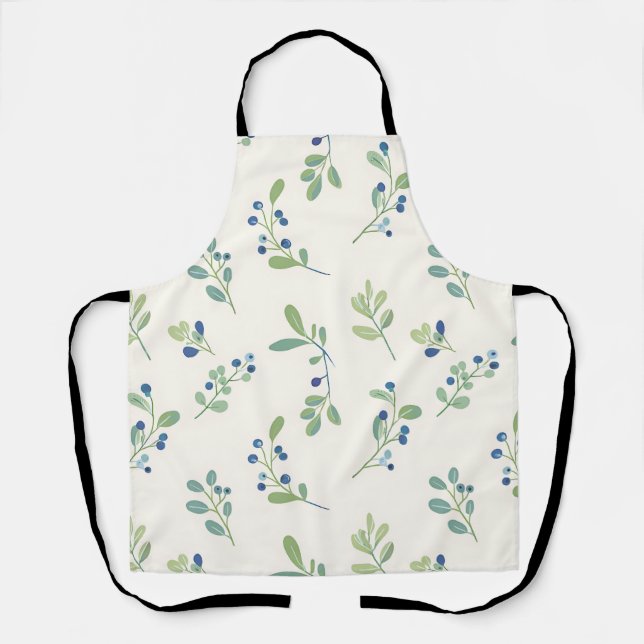 Delicate Blueberry Eucalyptus Pattern Apron (Front)