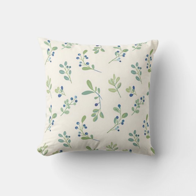 Delicate Blueberry Eucalyptus Pattern Cushion (Front)