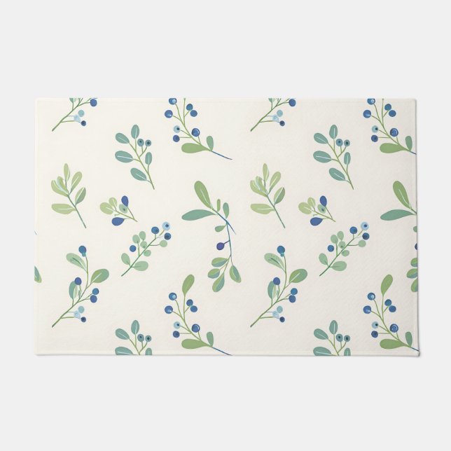 Delicate Blueberry Eucalyptus Pattern Doormat (Front)