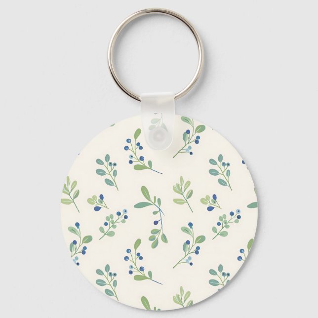 Delicate Blueberry Eucalyptus Pattern Key Ring (Front)