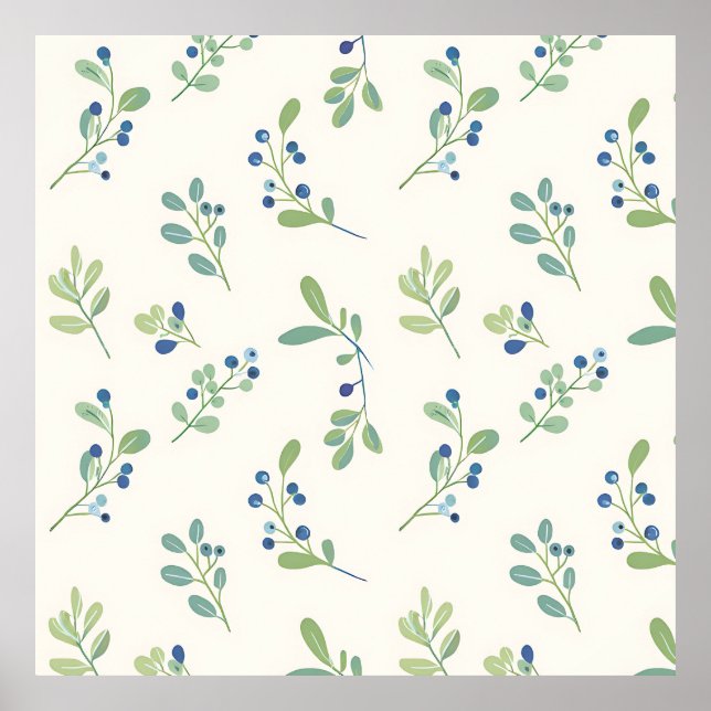 Delicate Blueberry Eucalyptus Pattern Poster (Front)