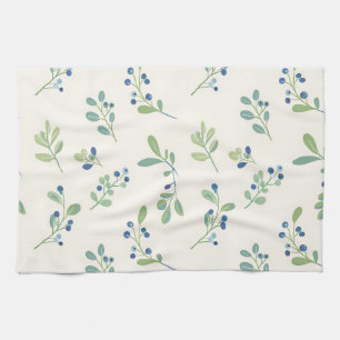 Delicate Blueberry Eucalyptus Pattern Tea Towel