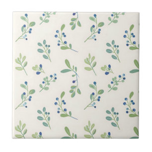 Delicate Blueberry Eucalyptus Pattern Tile