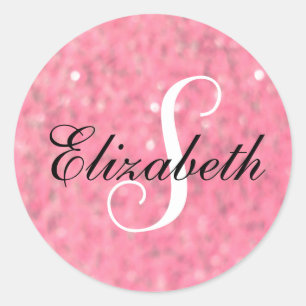 Delicate Blur Pink Monogram Sparkle Classic Round Sticker